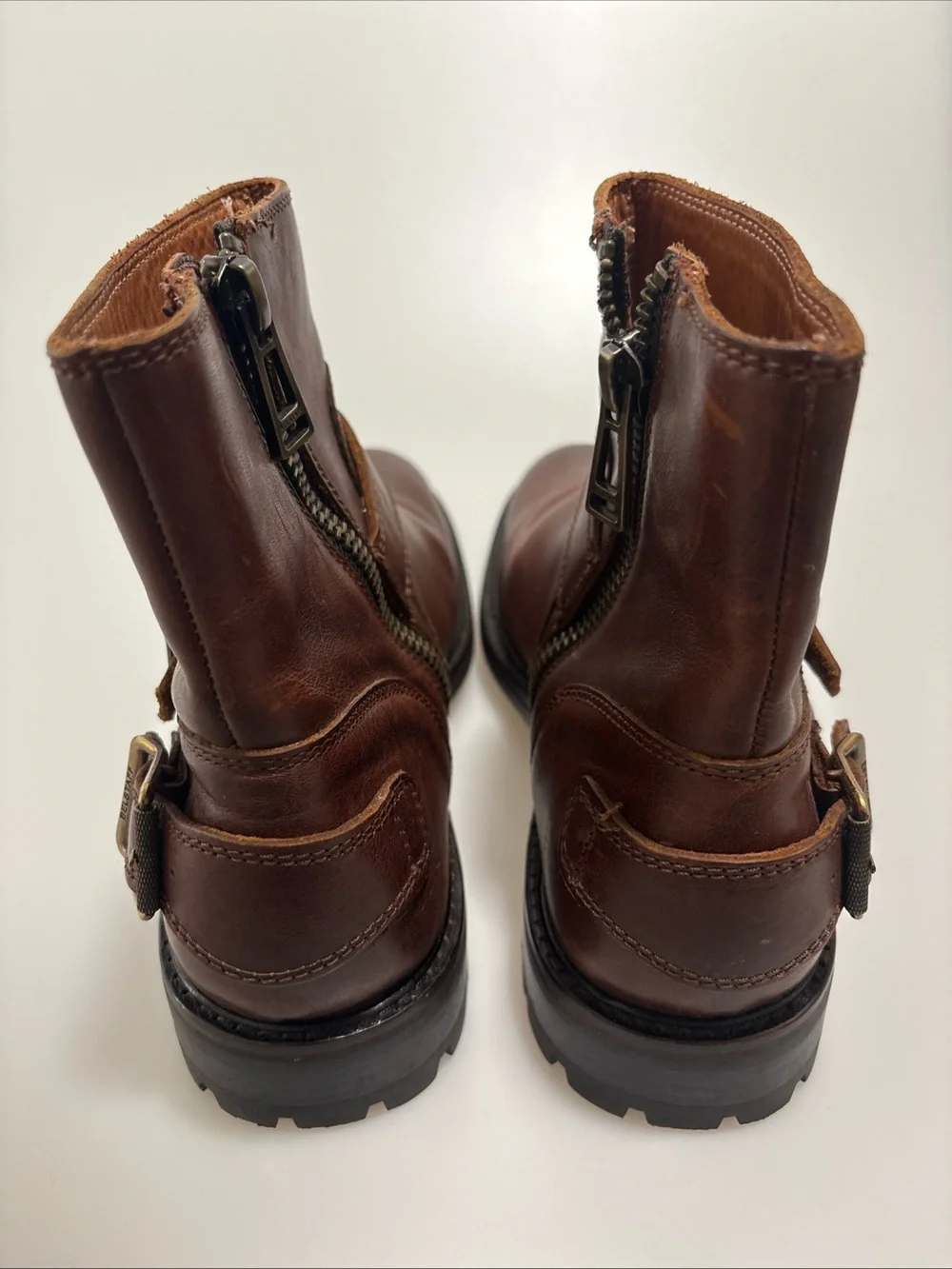 Mens Belstaff brown leather biker metal strap mid high boots size 9.5